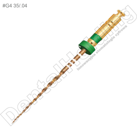 Pilniki maszynowe MG3 II, NiTi Gold, rozmiar: #G4 35/.04 (zielona), długośc: 25 mm, opakowanie 5 szt. Pilniki maszynowe MG3 II, NiTi Gold, rozmiar: #G4 35/.04 (zielona), długośc: 25 mm, opakowanie 5 szt.