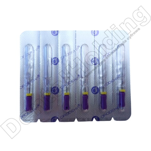 Pilniki K-Files do ręcznego oprocowywania kanałowego zęba, rozmiar: 010 (fioletowe), długość: 25 mm, 6 szt./blister