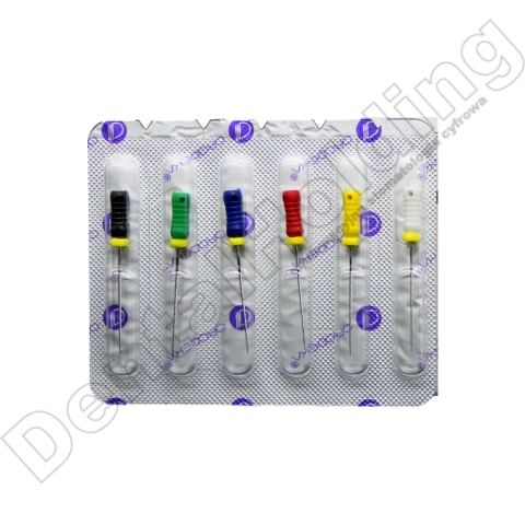 Pilniki K-Files do ręcznego oprocowywania kanałowego zęba, rozmiar: asortyment 15-40#, długość: 25 mm, 6 szt./blister