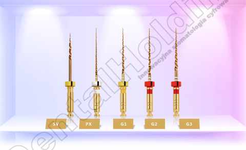 Pilniki maszynowe MG3 II, NiTi Gold, rozmiar: #SV-G2 (asortyment), długośc: 31 mm, opakowanie 5 szt. Pilniki maszynowe MG3 II, NiTi Gold, rozmiar: #SV-G2 (asortyment), długośc: 31 mm, opakowanie 5 szt.